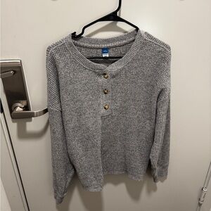 Old Navy Heather Gray Women's Crew Neck Sweater with Gold Buttons